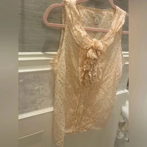 J. Crew sleeveless ruffle animal print tank top peach white 6 leopard print - Picture 5 of 11